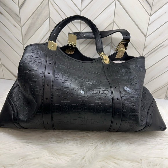 GUCCI Black Horsebit Embossed Leather Satchel Bag - Picture 2 of 6